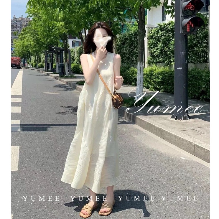 Váy sát nách dáng xòe tiểu thư 2 lớp cao cấp Yumee 🌹FREESHIP🌹 Đầm maxi dạo phố, hẹn hò