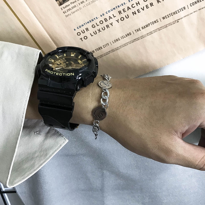 Vòng Đeo Tay Bằng Thép Titan Không Phai Họa Tiết Mặt Cười Phong Cách Hip Hop Đường Phố Dành Cho Nam Và Nữ 22158