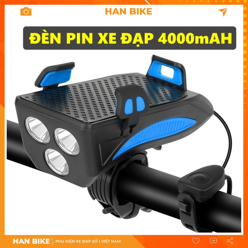 Đèn Pin Xe Đạp BL002 - Đèn Xe Đạp Thể Thao Siêu Sáng Pin Khủng 4000mAh Chống Nước Còi To Kẹp Điện Thoại Tiện Lợi