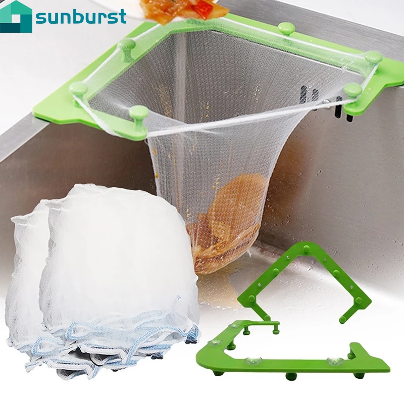 Bộ Giá Tam Giác Treo Bồn Rửa Chén + 50 Túi Lưới Lọc Đựng Xốp Rửa Chén Tiện Dụng
