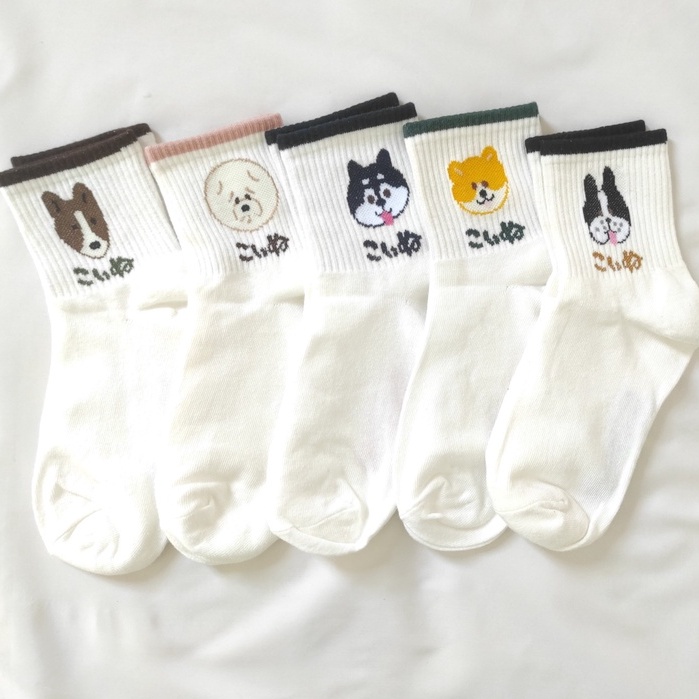 Vớ cao cổ hình chó dễ thương, tất cổ cao trắng chữ nhật bản NEKO