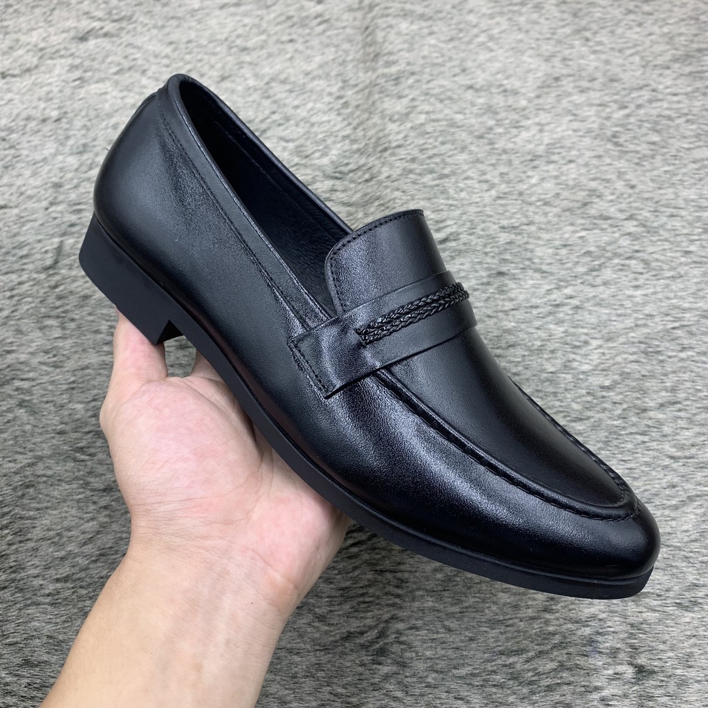 Giầy lười công sở da bò tấm loại 1 đế cao su siêu bền