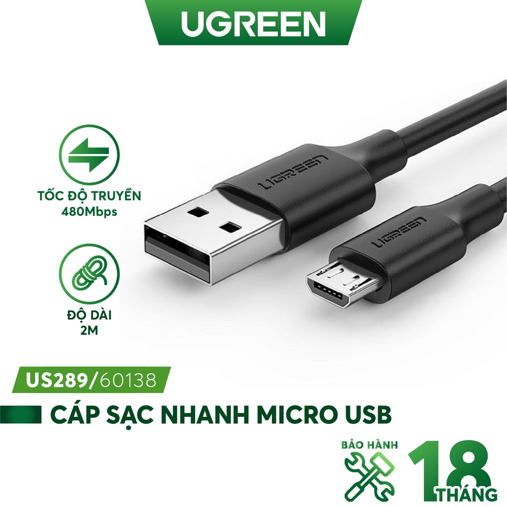 Cáp sạc và truyền dữ liệu Ugreen US289 cổng Micro USB 2.4A - Hàng phân phối chính hãng - Bảo hành 18 tháng