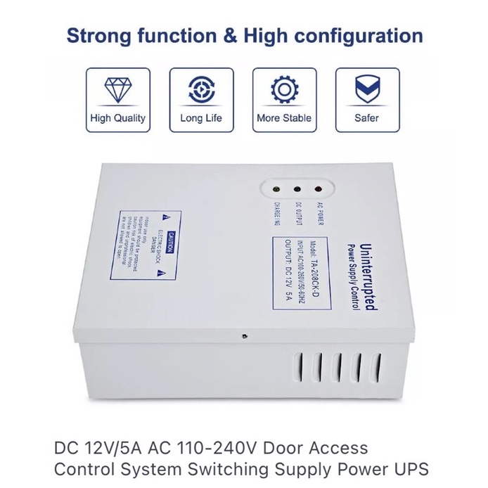 Hệ thống kiểm soát truy cập cửa 208CK-D AC 110-240V DC 12V / 5A _ Bộ nguồn UPS (208CK-D AC 110-240V DC 12V/5A Door