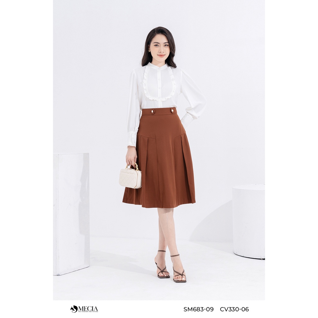 Sơ mi tay dài xếp ly ngực công sở MECIA tay bồng SM638