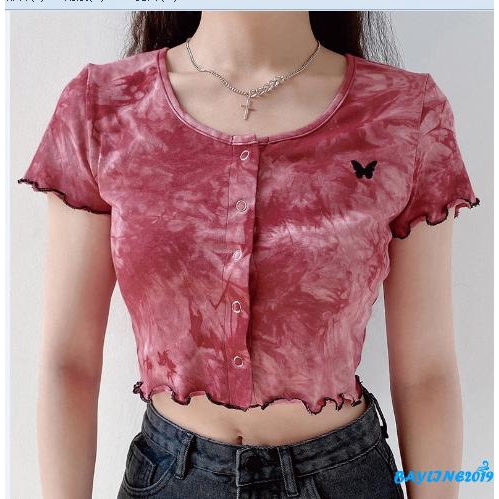 Áo Thun Tay Ngắn In Hình Bướm Dễ Thương Cho Nữ