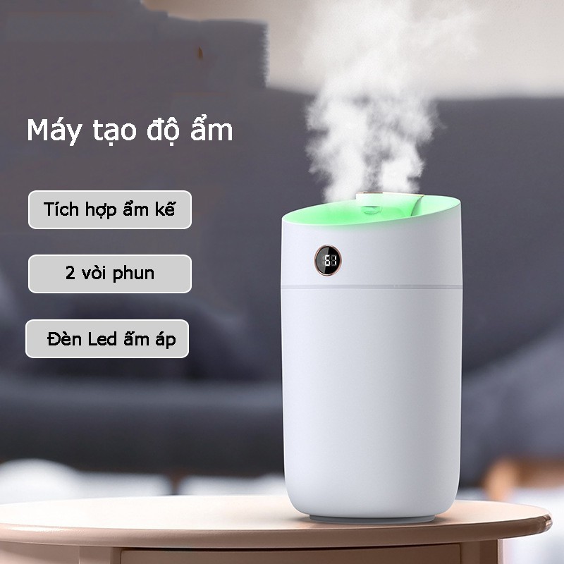 Máy phun sương tạo ẩm Humidifier X12 cỡ lớn 3 lít, có đèn, cổng cắm USB, bảo hành 3 tháng