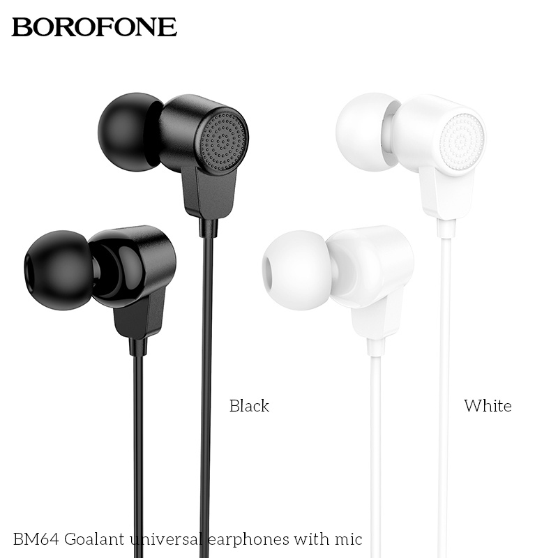 Tai nghe nhét tai BOROFONE BM64 chống ồn, nghe hay có mic đàm thoại, dây dài 1.2m - Chính hãng