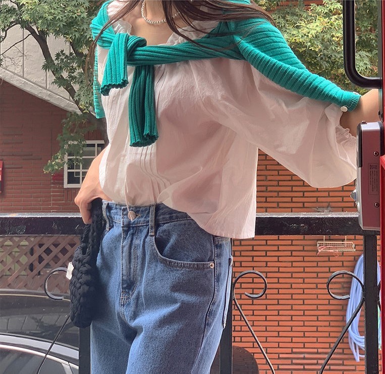 Áo Kiểu Tay Dài Cổ Tròn Cột Dây Ngọt Ngào 55310