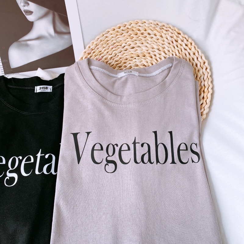 Áo phông 3158, áo thun tay lỡ form rộng chất cotton in chữ VEGE