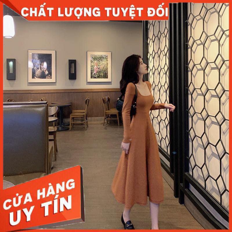 ĐẦM THUN XOÈ TAY DÀI CỔ VUÔNG VẢI ĐẸP XUẤT SẮC- ảnh thật trải sàn