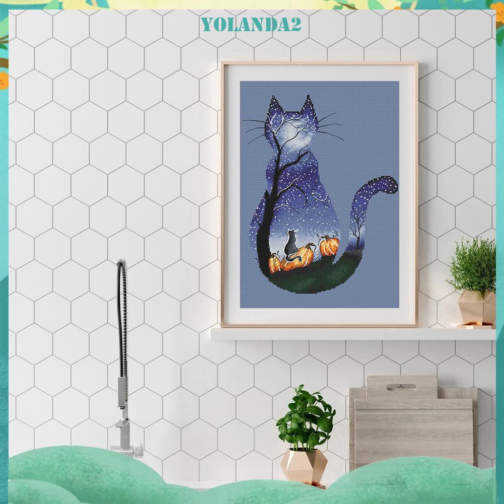 Set tranh thêu chữ thập hình mèo 11ct DIY