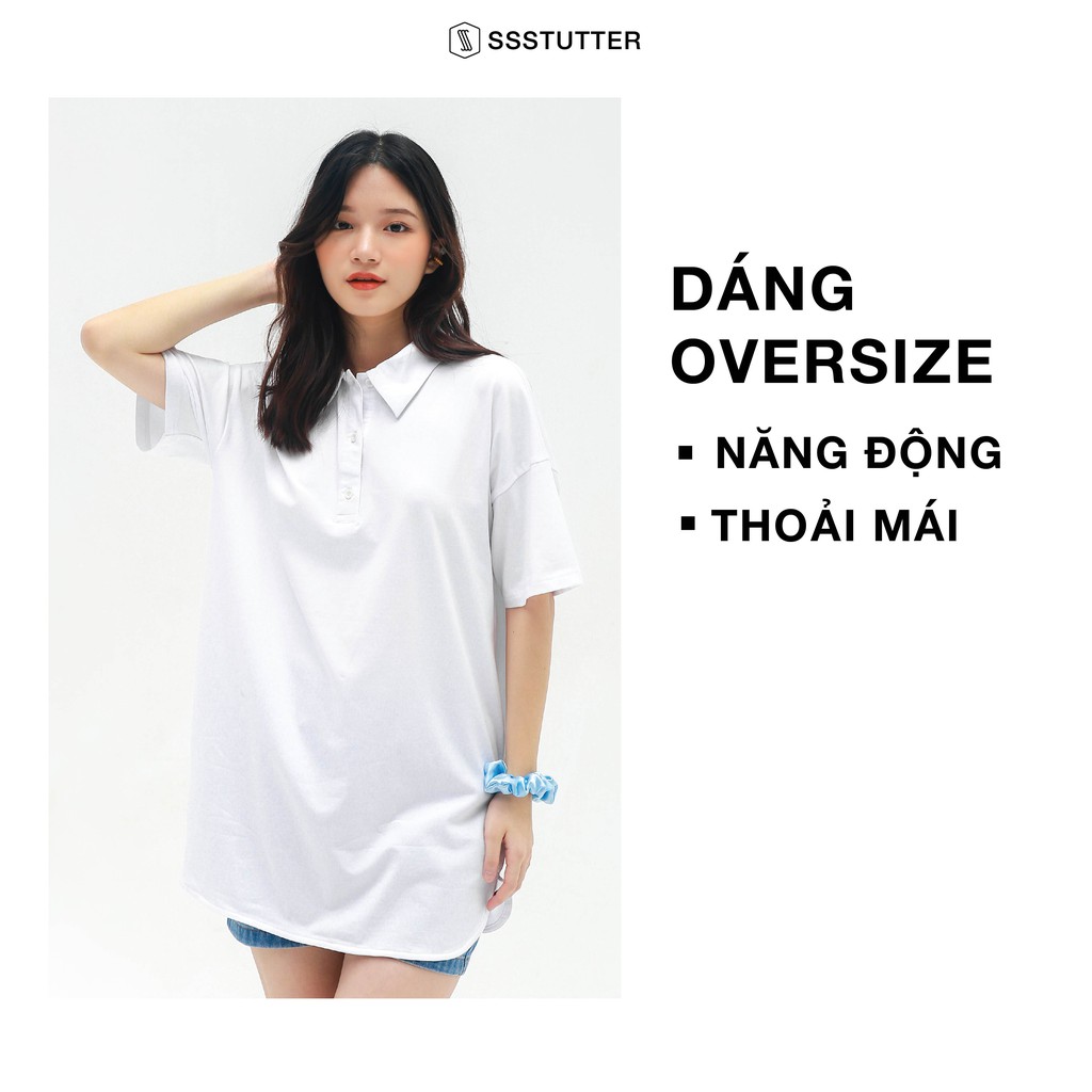 Áo Polo tay lỡ nữ SSStutter 2 màu chất 100% Cotton Oversize UNI TEE | BigBuy360 - bigbuy360.vn