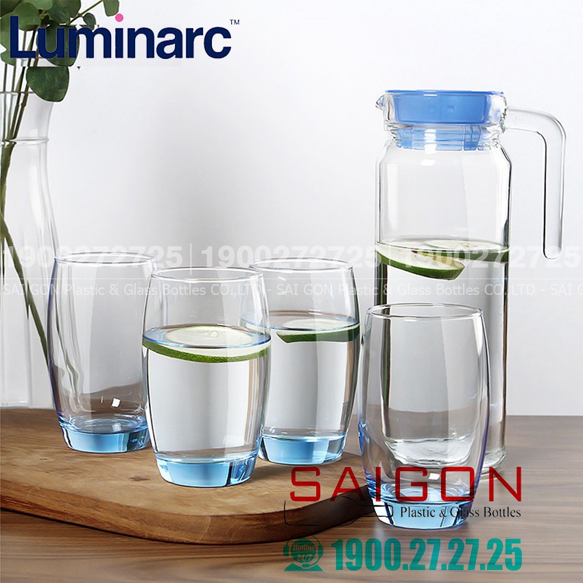 Bộ Bình Thủy Tinh Luminarc Rotterdam Ice Blue 5 Món J1799  ( 01 Bình 1.1Lít + 04 Ly 350ml )