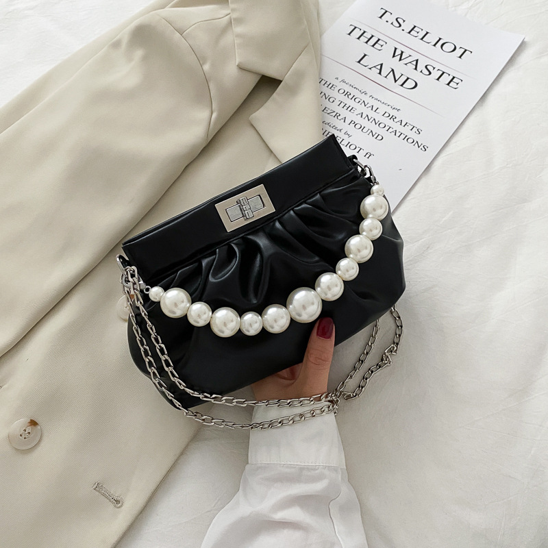 Túi xách phối chuỗi xích đính ngọc trai giả sang trọng cho nữ