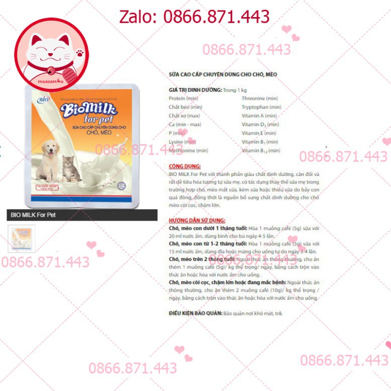 ⚡𝐅𝐑𝐄𝐄𝐒𝐇𝐈𝐏⚡ Sữa Bột Cao Cấp Dùng Cho Chó Mèo Bio Milk 100gr