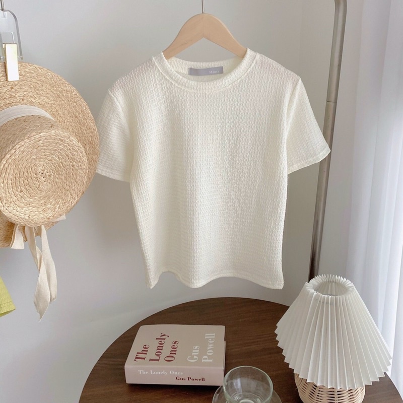 Áo croptop nữ cộc tay Hàn Quốc thun nhăn