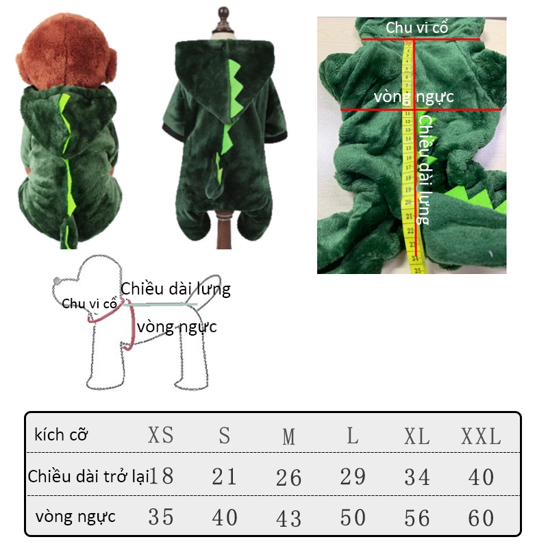 Áo Hoodie Lông Cừu Giữ Ấm Họa Tiết Khủng Long Vui Nhộn Cho Thú Cưng