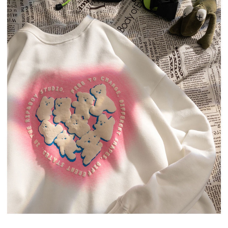 Áo sweater in hình gấu phong cách Nhật Bản cổ điển thời trang xuân thu 2021 mới năng động trẻ trung cho nữ