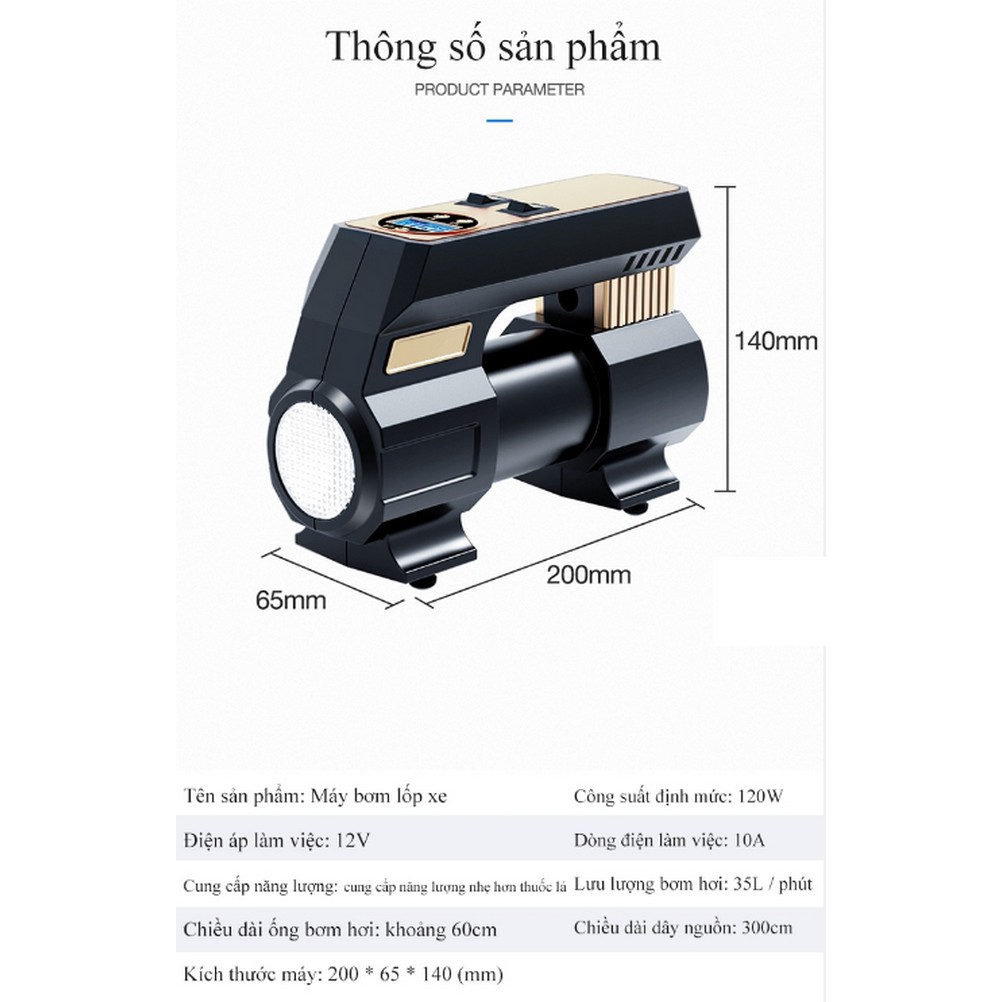 Máy bơm lốp nhanh 30s LCD xilanh kim loại - Home and Garden