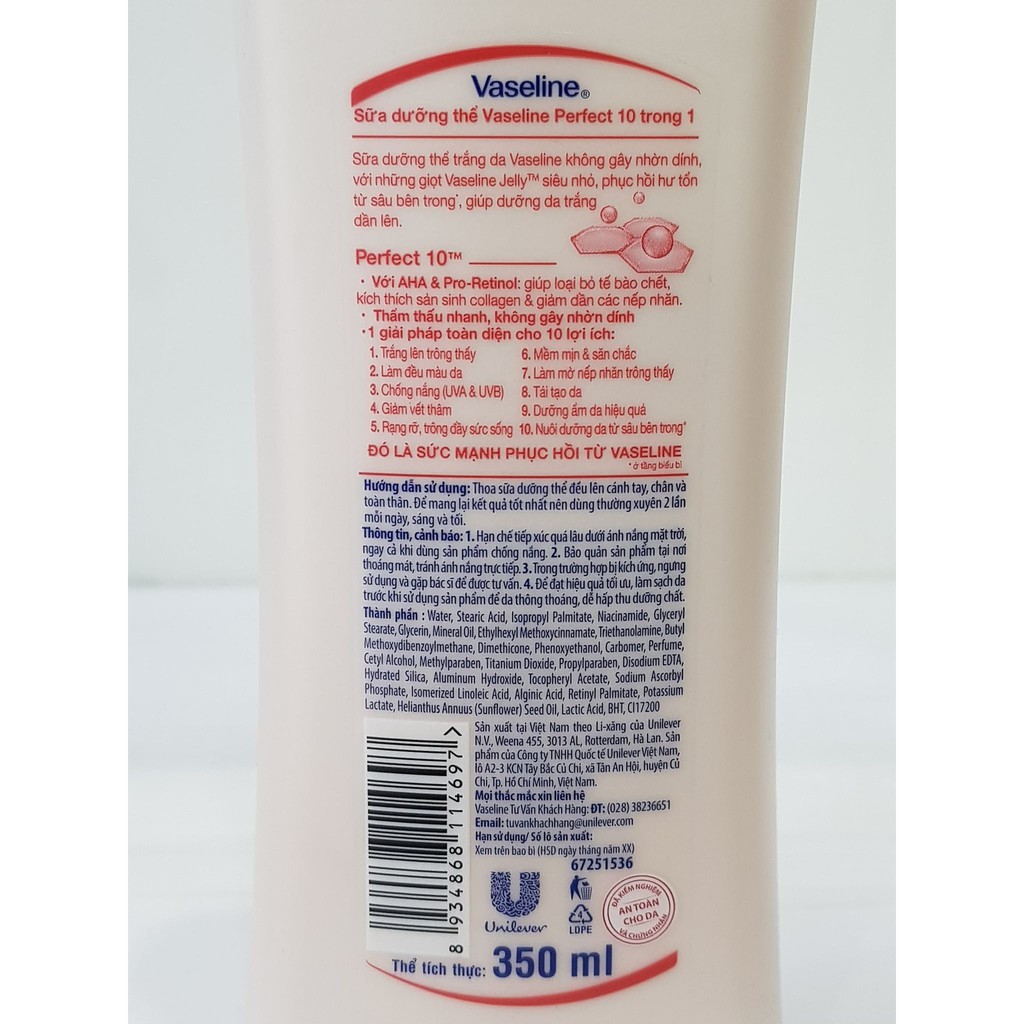 Sữa Dưỡng Thể Trắng Da Giữ Ẩm VASELINE 350ml Thái Lan