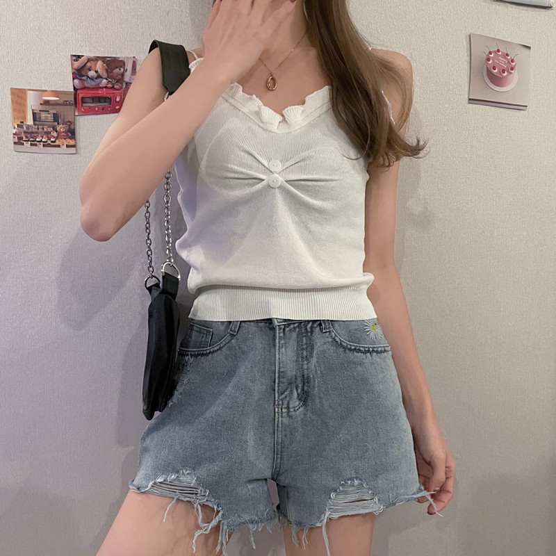Áo camisole dệt kim màu trơn cho nữ không tay | BigBuy360 - bigbuy360.vn