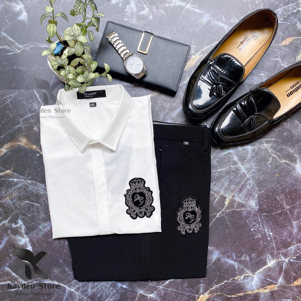 Quần Tây Đen Thêu Họa Tiết Sơ Mi Dáng Ôm Ống Côn Vải Chống Nhăn Mẫu quần Âu Logo THÊU Đá | BigBuy360 - bigbuy360.vn