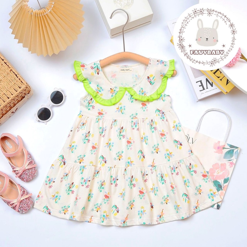 Váy Đầm MINKY MOM Bé Gái Vải Cotton Xuất Đẹp Hoa Văn Nhí Xinh Xắn Bé Đi Học Đi Chơi Trẻ Em 0 1 2 3 4 5 Tuổi - Favybaby