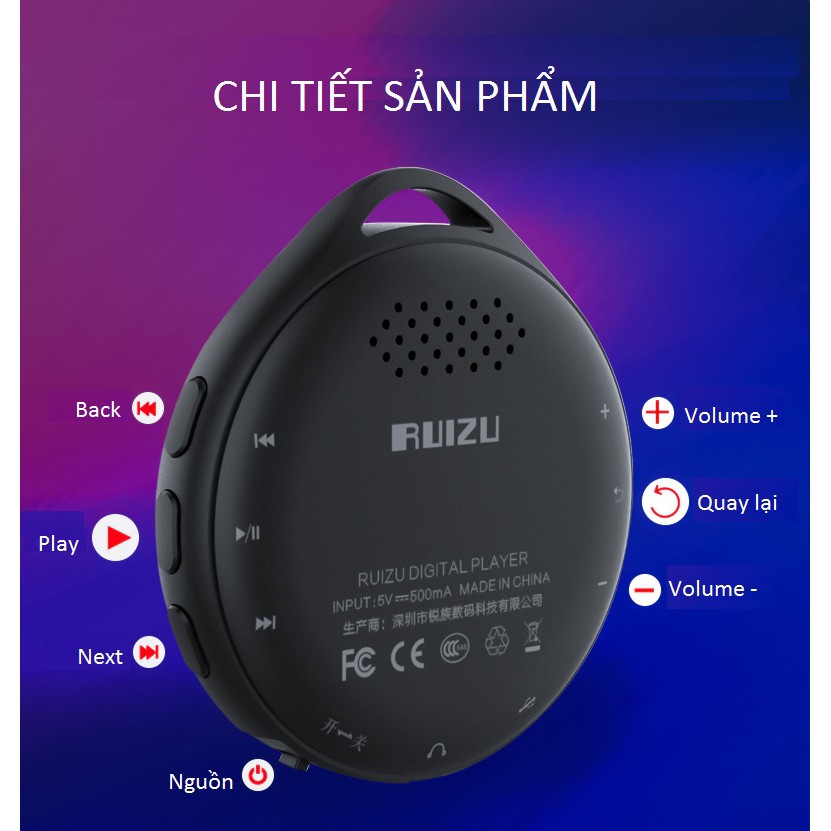 Máy Nghe Nhạc MP3 Bluetooth Ruizu M10 Bộ Nhớ Trong 8GB - Hàng Chính Hãng