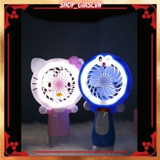 Quạt Tích Điện Cầm Tay Hello Kitty-Doremon Có Đèn Led Siêu Cute