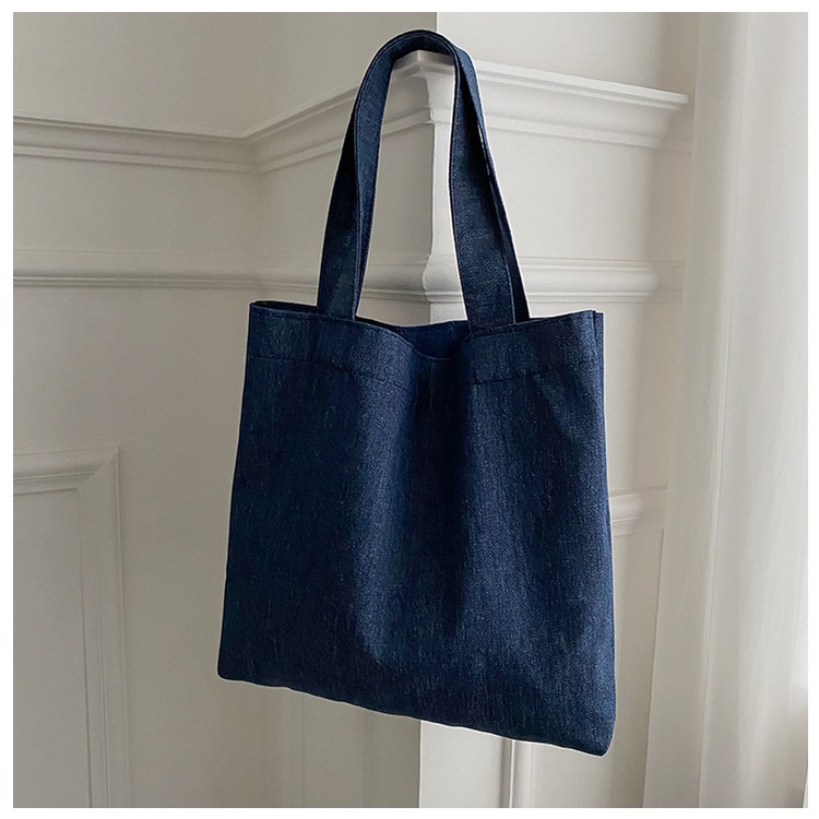 Túi Xách Vải Denim Đeo Vai Sức Chứa Lớn Màu Sắc Đơn Giản Thời Trang Retro Cho Nữ
