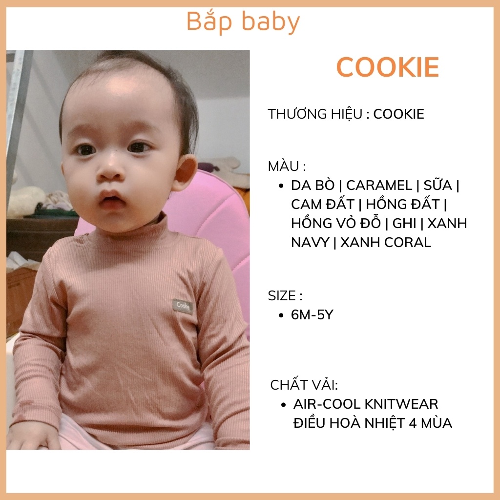 Áo cổ 3 phân cho bé COOKIE trẻ em áo giữ nhiệt vải cotton tăm lạnh full size 6m-5Y