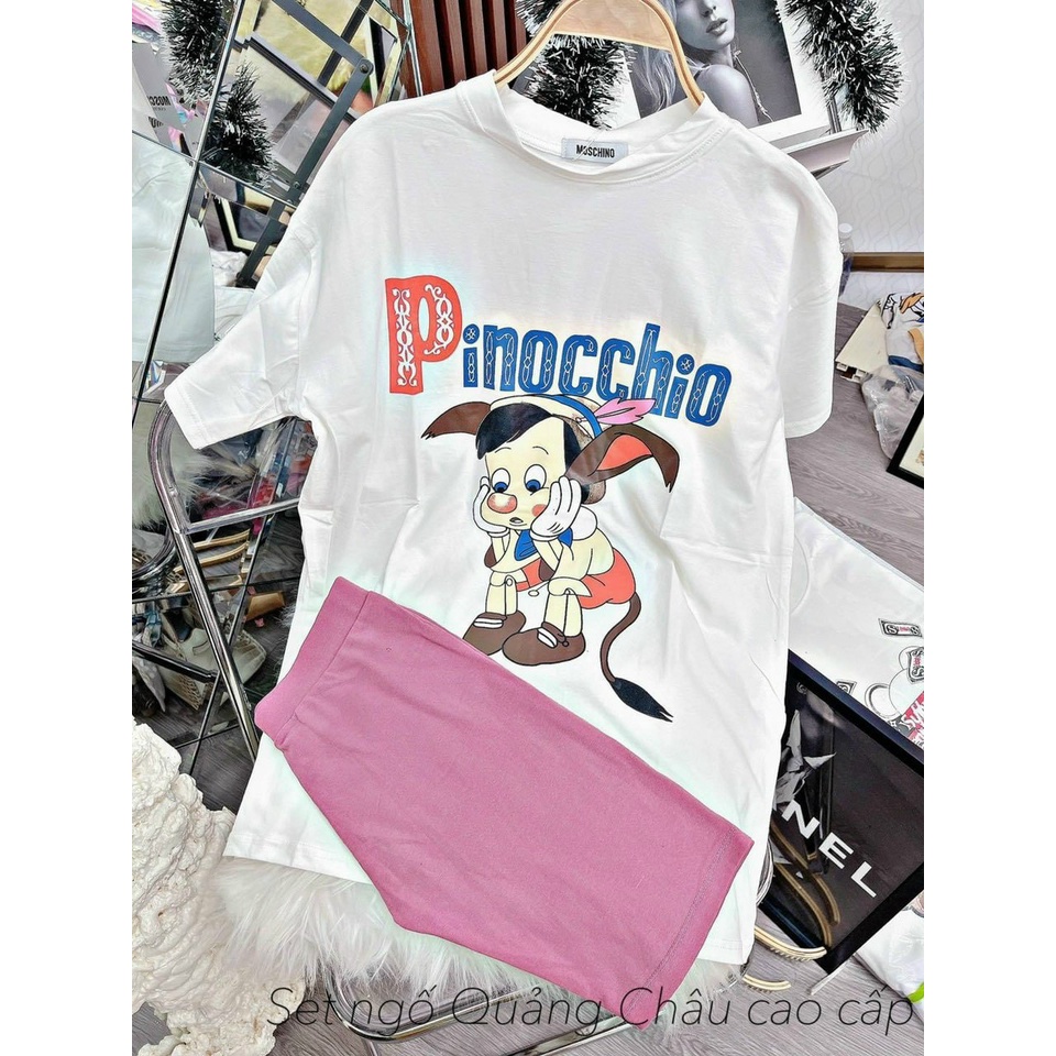 Set Bộ Đồ Nữ Mặc Nhà Dễ Thương Quần Short ngố thun ôm sát + Áo Phông PIOCCHIO Ullzang (Ảnh thật/Có Sẵn)
