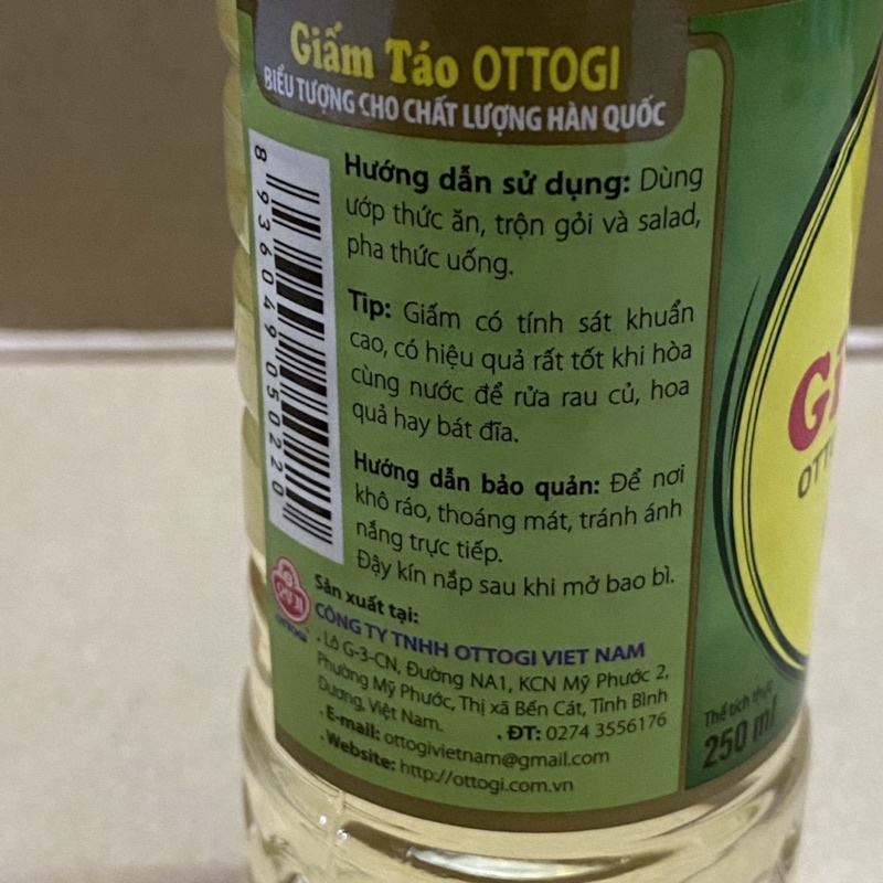 [250ml][Dấm Táo]Chai Dấm Hoa Quả Ottogi