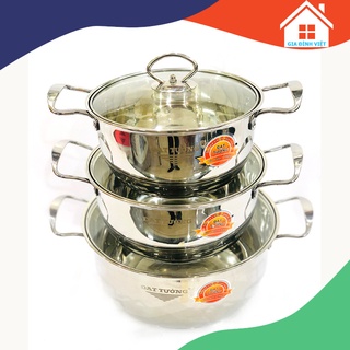 Nồi bếp từ 💥FREESHIP💥 Bộ nồi inox 3 đáy dùng cho bếp từ bếp gas bếp hồng ngoại Đạt Tường