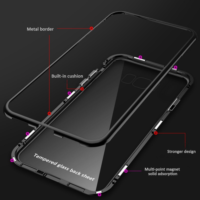 Ốp điện thoại kính cường lực có khung viền kim loại từ tính cho Samsung Galaxy S8 S9 Plus S8+ S9+ Note 9 Note 8