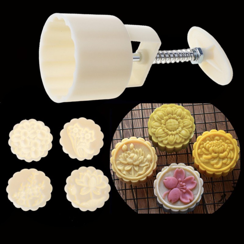 Khuôn ép bánh trung thu 75g hình hoa hướng dương kèm 4 mặt in