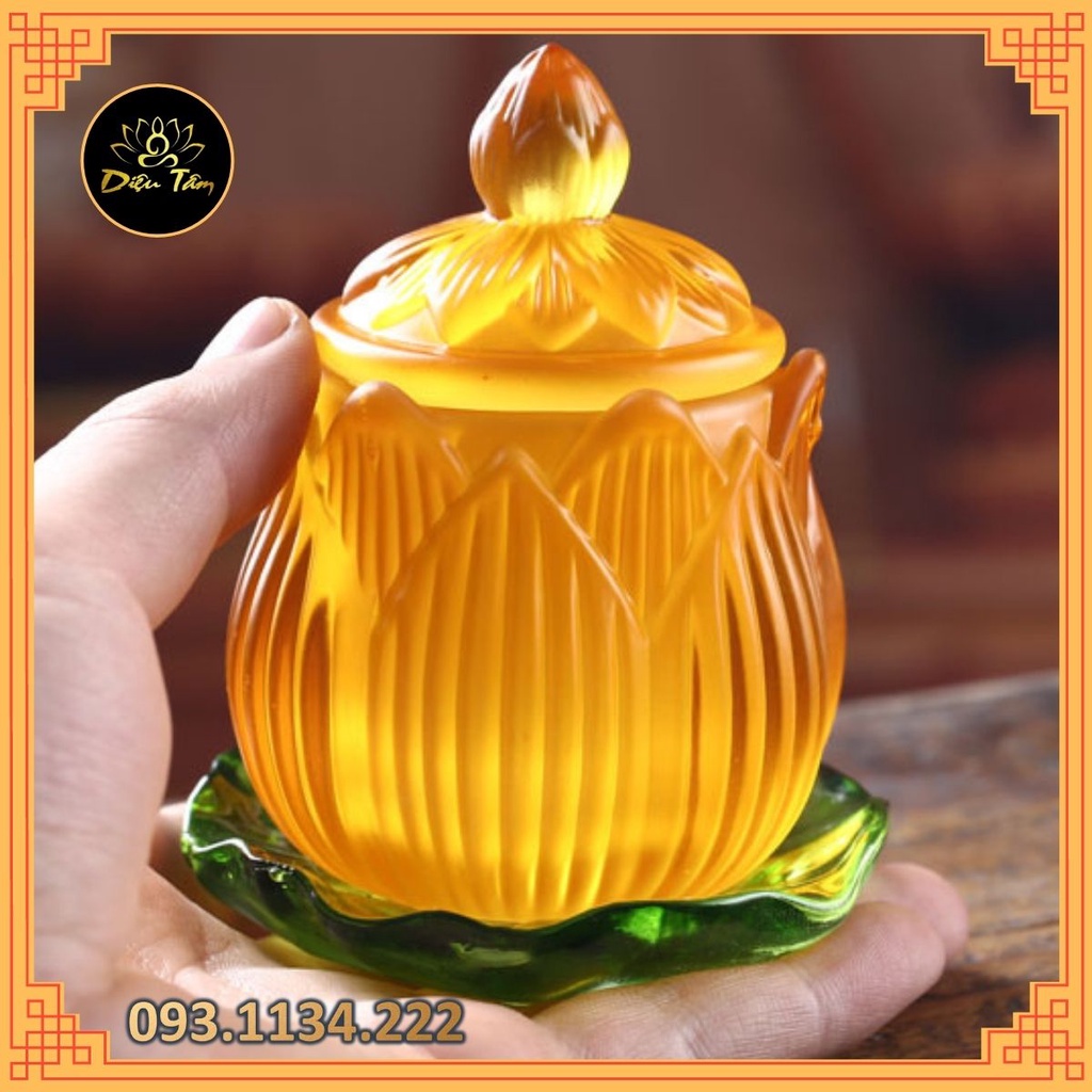 Chén thờ cúng phật, đồ thờ cúng gia tiên ly sen vàng lưu ly