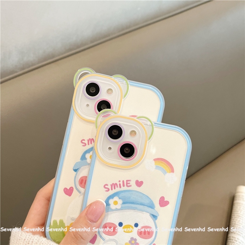Ốp Điện Thoại Mềm Họa Tiết Tai Gấu / Vịt Đội Mũ Xanh Dương Cho iPhone 14 13 12 11 Pro Max Xs Max Xr X 6 6s Plus