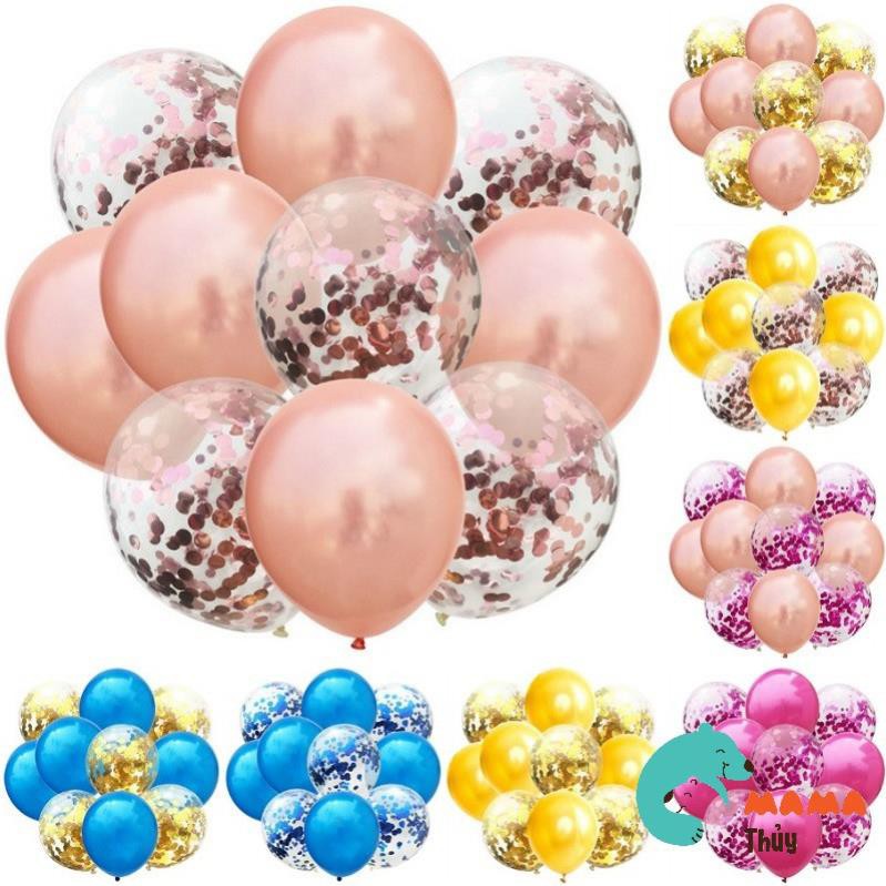 Bóng trang trí sinh nhật kim tuyến confetti, bóng latex nhũ 10inch (set 10 bóng)