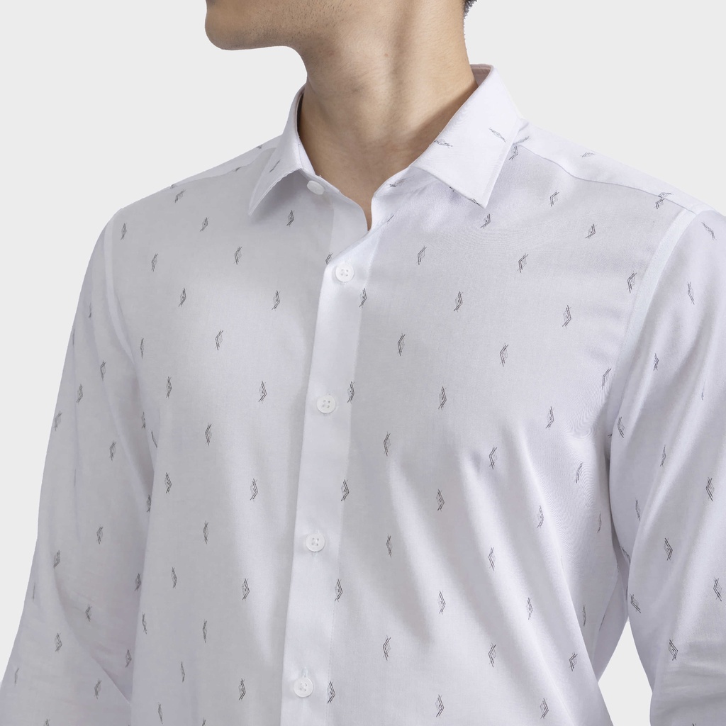 Áo sơ mi nam dài tay ARISTINO trắng in họa tiết đen tạo điểm nhấn độc đáo, ấn tượng -  ALS01202