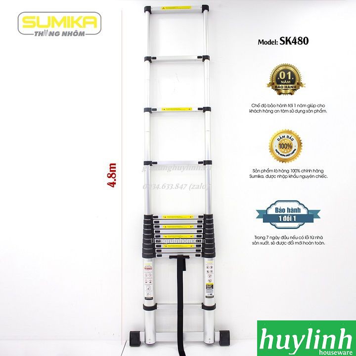 Thang nhôm rút đơn Sumika SK480 - 4.8 mét - tải trọng 300kg