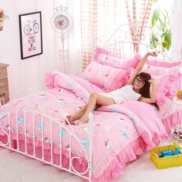 Set ga phủ giường phối ren