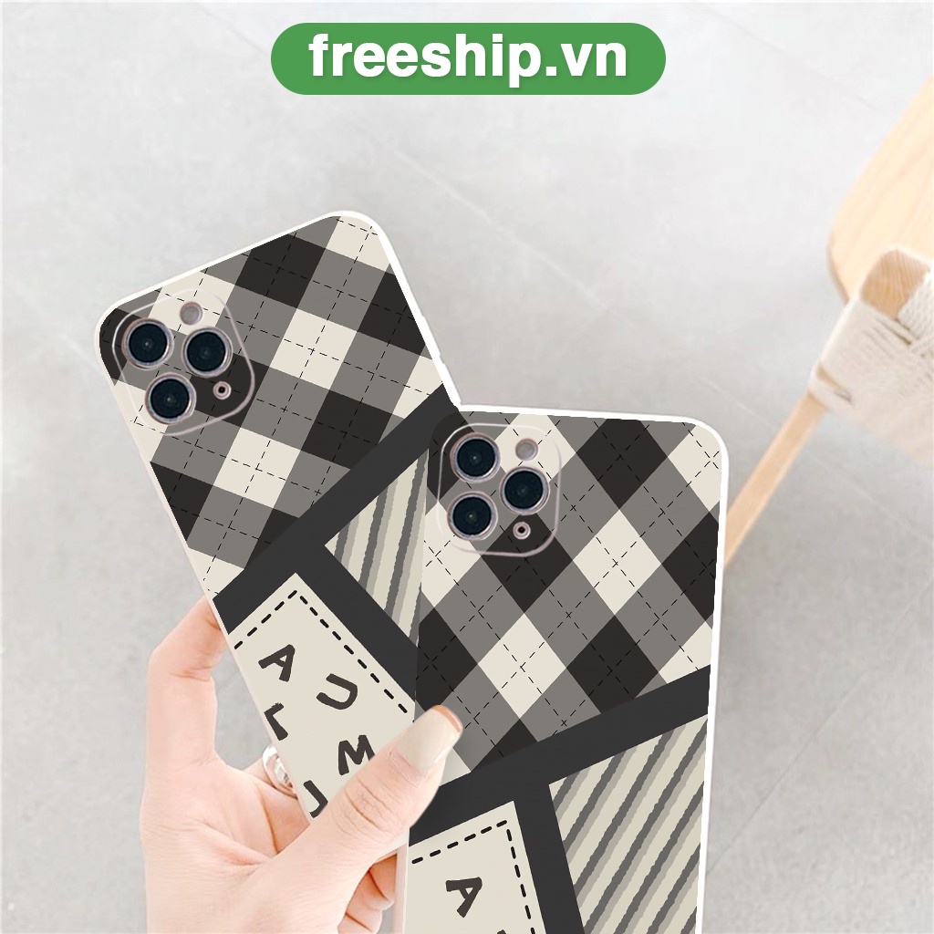 Ốp 11 pro max nửa caro thoi đen trắng xám nửa dưới sọc chéo cho 13 12 11 Pro Max 7/7Plus/8/8Plus/X/Xs/Xs Max/11/11pro