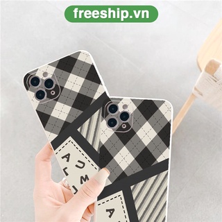 Ốp 11 pro max nửa caro thoi đen trắng xám nửa dưới sọc chéo cho 13 12 11 Pro Max 7/7Plus/8/8Plus/X/Xs/Xs Max/11/11pro
