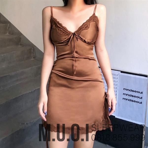 [FREESHIP] Váy ngủ sexy Quảng Châu - Sx 087- Váy ngủ lụa xẻ đùi nâu tây  QUẢNG CHÂU CAO CẤP -Hàng có sẵn( có video) | BigBuy360 - bigbuy360.vn