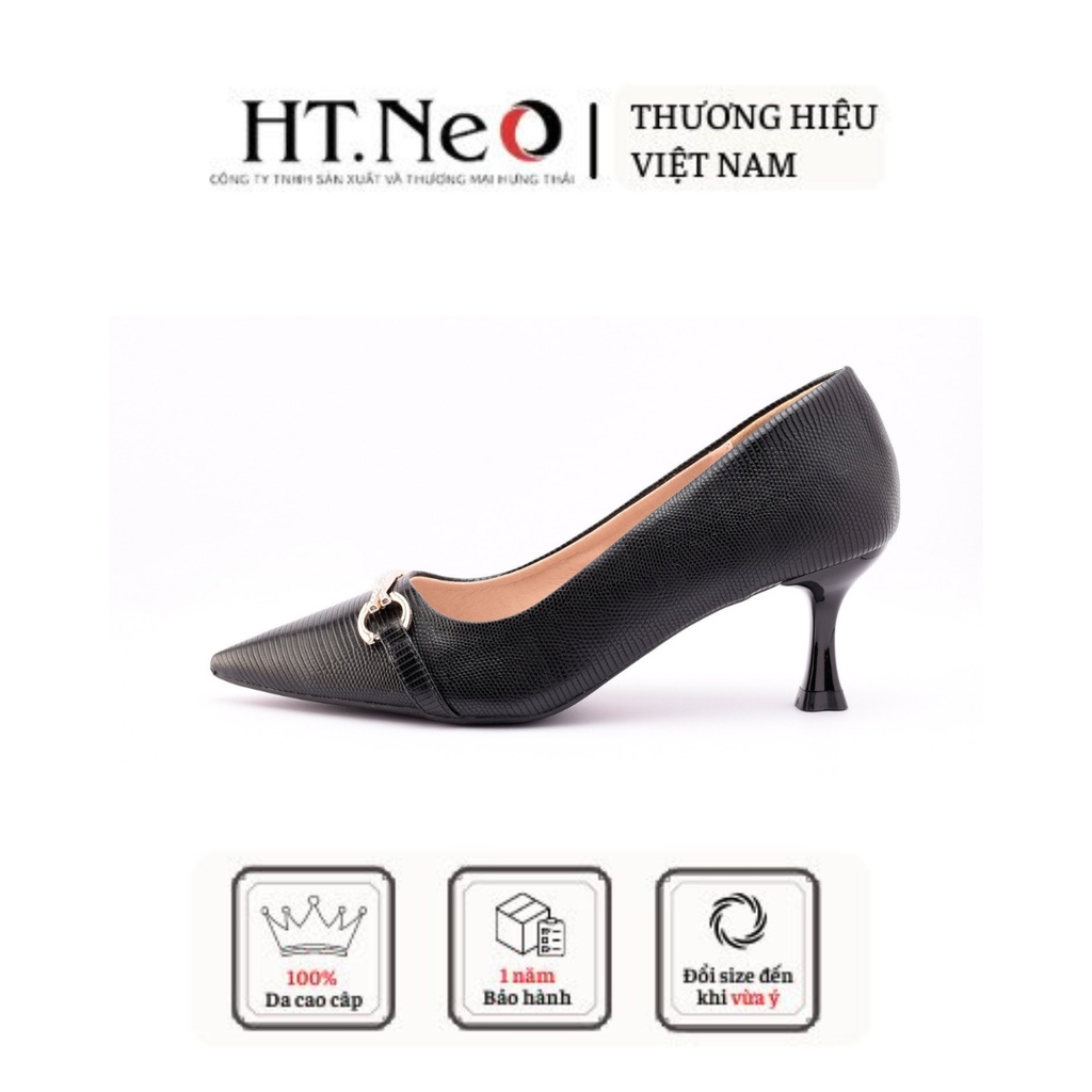 Giày cao gót nữ 5p HT.NEO Da bò thật êm chân, đính khuy kim loại đính đá bắt mắt CS222
