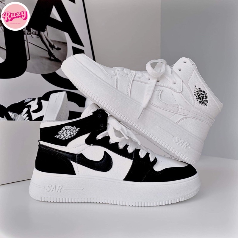 Giày Sneaker Thể Thao Nữ Cao Cấp Air Jordan 1 High Đế Độn Trắng Đen Full Bill Tặng Box Bảo Vệ