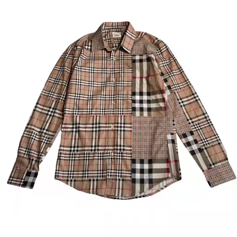 Áo sơ mi dài tay cao cấp thương hiệu Burberry mẫu mới kẻ sọc cổ điển phong cách thiết kế nối độc đáo
