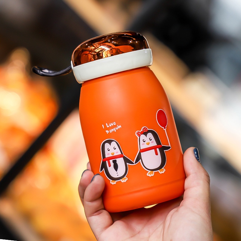 Bình Nước Thủy Tinh 380ml Nhỏ Gọn Họa Tiết Hoạt Hình Chống Rò Rỉ Cho Bé